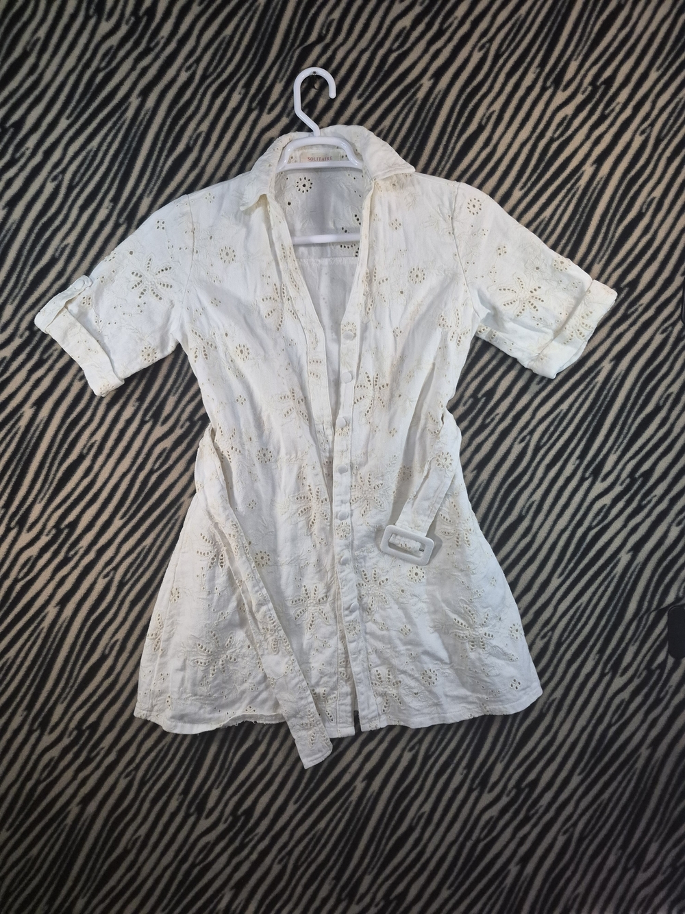 Solitaire White Eyelet Blouse with Floral Cutwork